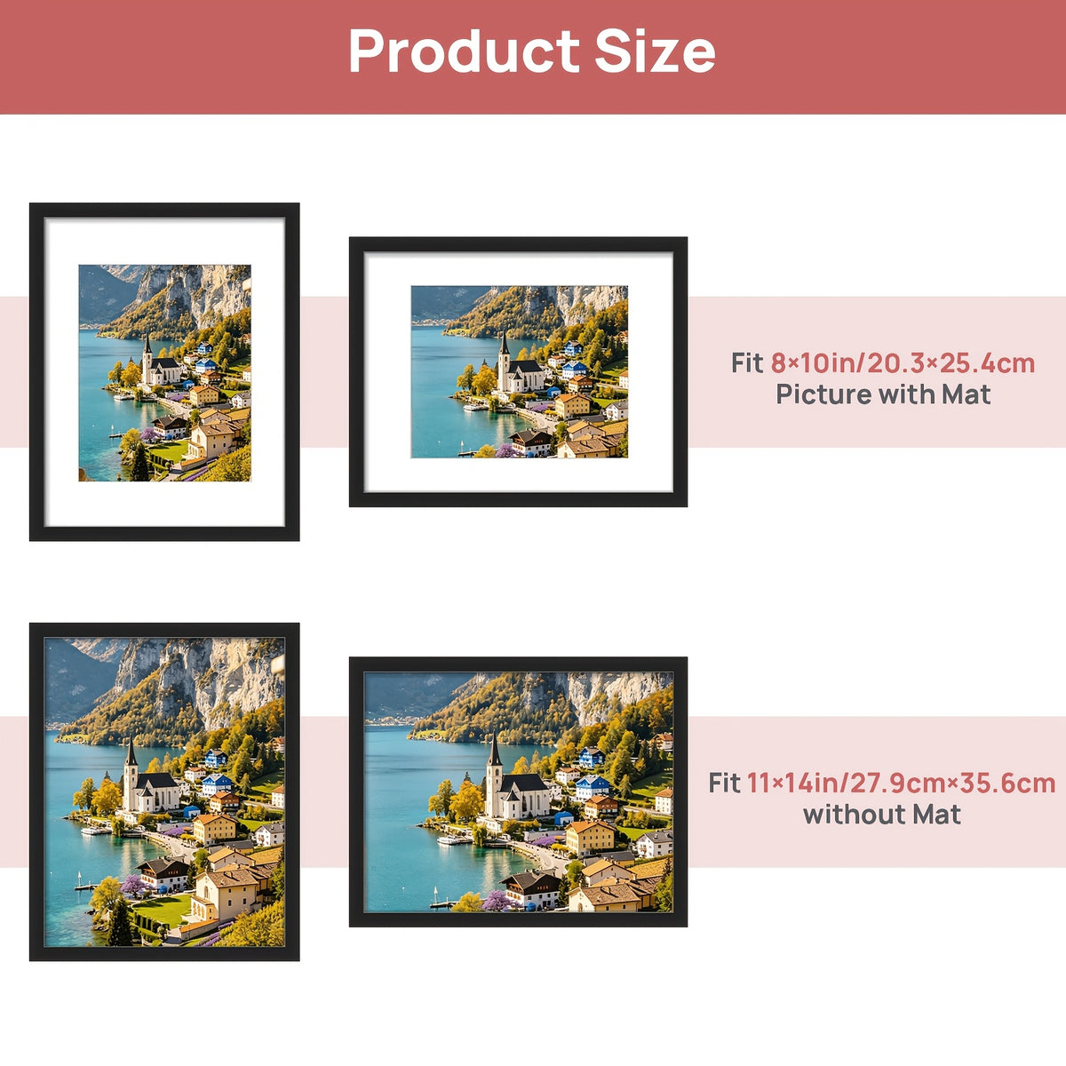 Black 10pcs 11x14 Picture Frame, Display Pictures 8x10 With Mat Or 11x14 Without, Multi Photo Frames Collage For Wall Display, Suitable For Displaying Photos