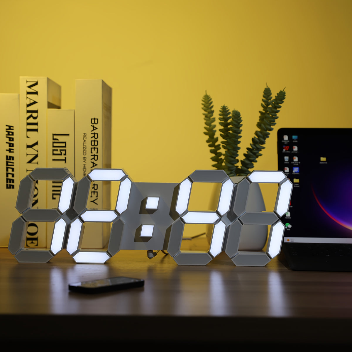 1pc of a 9.7-Inch Digital LED Wall Clock Suitable for Bedrooms, a Large Table Clock with Alarm Features, Remote Control, 12/24-Hour Format, Temperature Display, Dimming Options, And Illuminated Display (White Light)