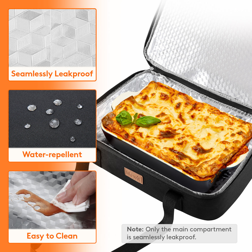 Expandable Insulated Casserole Carrier Suitable for Hot/Cold Food - Double Decker Tote with Rectangular PET Thermal Bag, Fits 9"x13" Baking Dish for Lasagna, Potlucks, Picnic, Christmas & Valentine's Gift for Cookouts, Parties