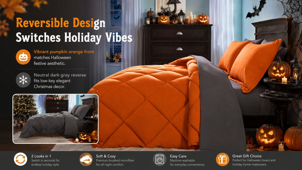 Cosybay 7 Piece Luxurious Comforter Set Queen/King/Full Size, Bed In A Bag Bedding Includes 1 Comforter, 1 Bed Sheet, 1 Fitted Sheet, 2 Pillowcases, 2 Pillow Shams, Soft Complete Bedding for Home Hotel, Perfect for Halloween Holiday, Birthday