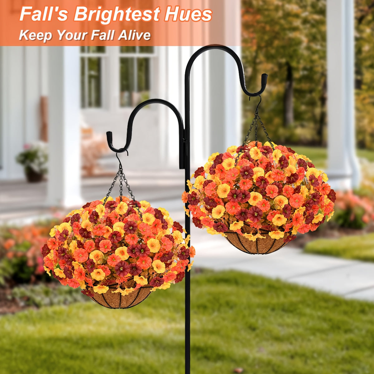 UV-Resistant Artificial Hanging Flowers Suitable for Outdoors, Fake Petunias with Container - Realistic Hanging Plants for Garden, Patio, Porch Decor, Wedding & Mother' Day Decoration, Low-Maintenance Plastic Faux Flowers for Balcony Railings