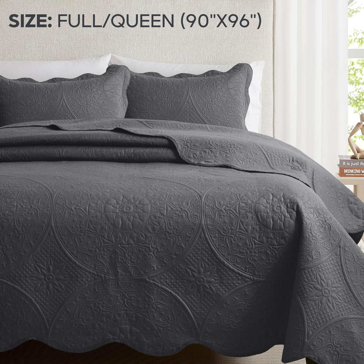 3pcs Luxury Quilted Bedspread Set – Oversize Quilt Coverlet Soft & Cozy Floral Bedspread with Pillow Shams, Breathable Lightweight for Bedroom & Guest Room Decor