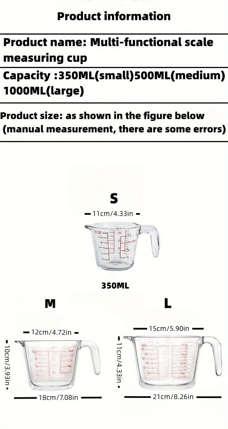 4/9pcs Glass Measuring Cup Set, Including Tempered Glass Liquid Measuring Cups And 100ml Coffee Cups, Essential Kitchen Tools Glass Measuring Cups