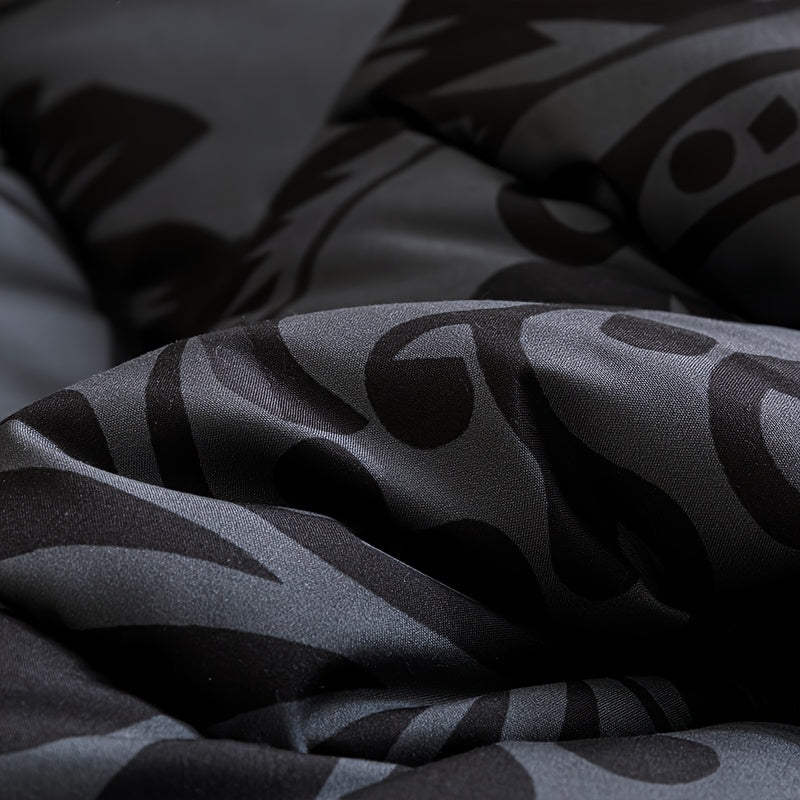 2D Flat 3pcs Black Gray Design Skull Quilt Set (1 Comforter +2 Pillowcases Without Pillow Core), Contains Padding 180gsm Quilting Soft Ventilate Digital Printing Bedroom Dormitory At Home Room Decor Back-to-School Season Valentine'S Day Gift-Giving