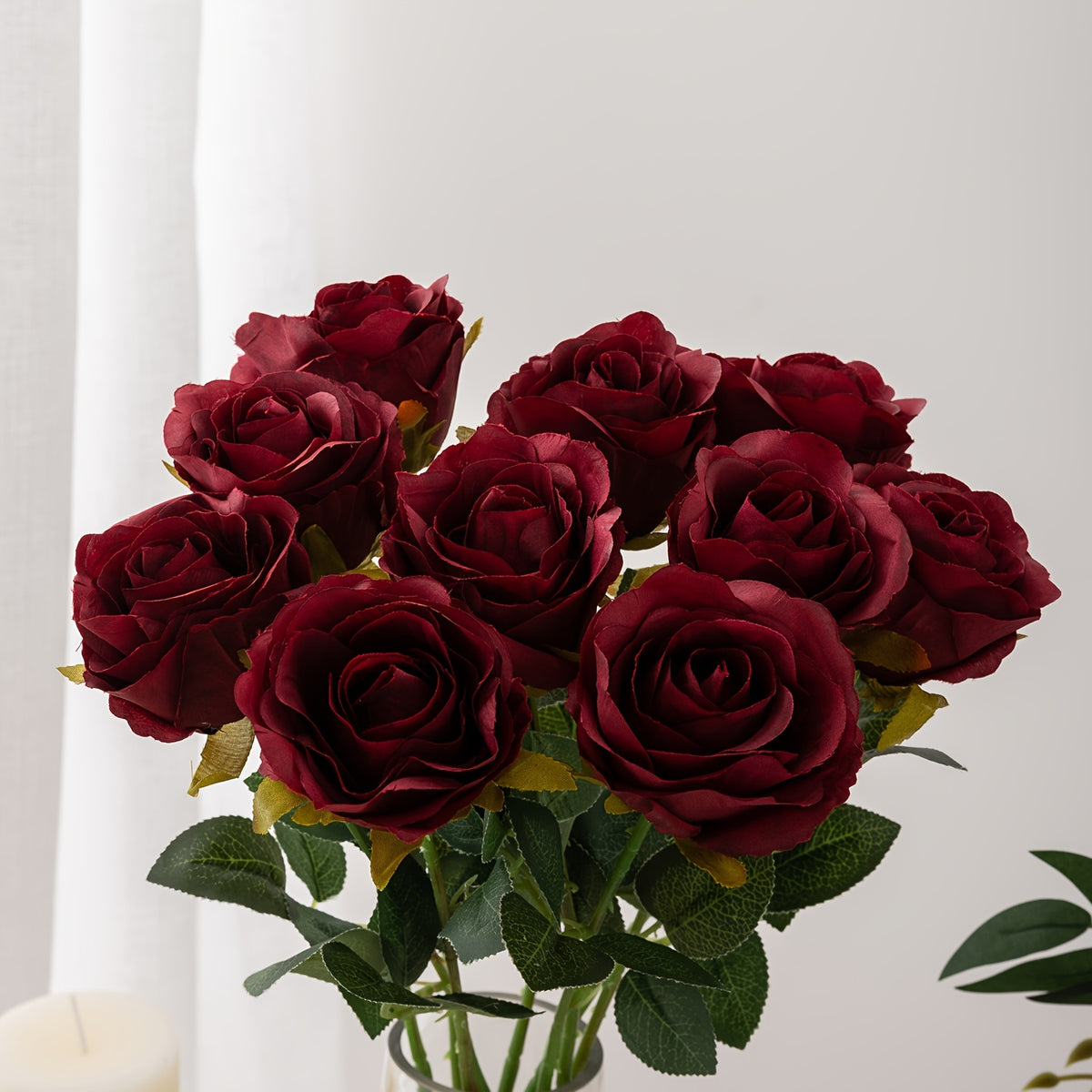 10pcs Artificial Velvet Rose Burgundy Red Flowers Fake Roses with Long Stems for Valentine's Day & Wedding Bouquets Centerpieces Bridal Shower Party Decorations