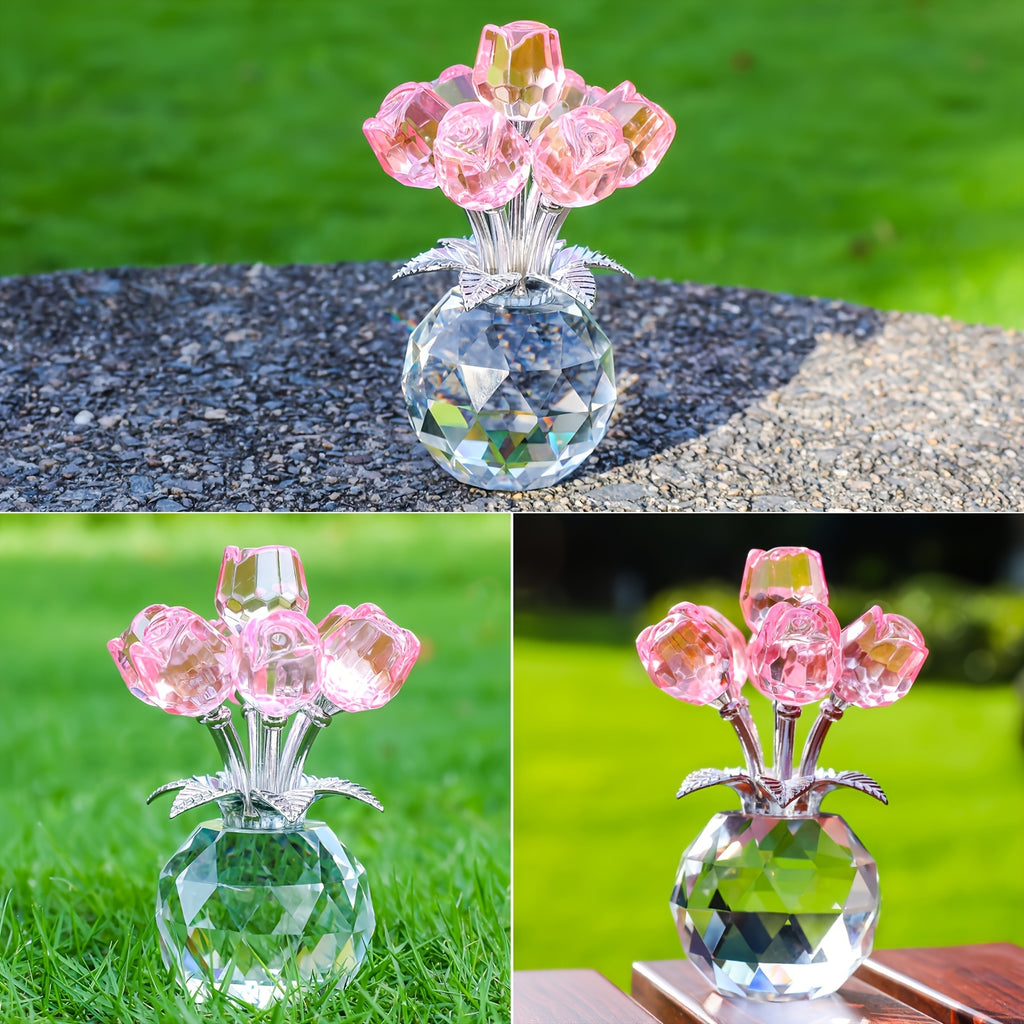 Crystal Rose Bouquet in Blue or Pink, Artificial Flower Arrangement for Romantic Home Decor, Valentine's Day, Mother's Day and Anniversary Gifts