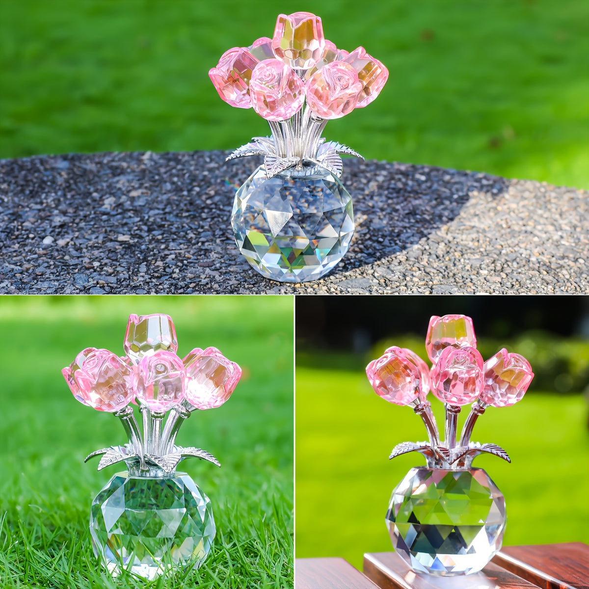 Crystal Rose Bouquet in Blue or Pink, Artificial Flower Arrangement for Romantic Home Decor, Valentine's Day, Mother's Day and Anniversary Gifts