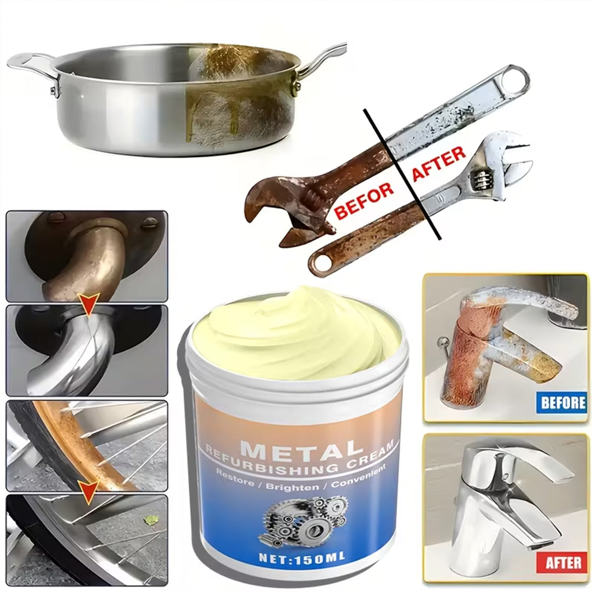 Professional-Grade Metal Polishing Compound- Multi-Purpose Metal Restoration Cream for Kitchen Appliances, Ovens, Range Hoods,, and Polishing Applications. Polishing Compound, Professional Formula, Smooth Surface Polishing