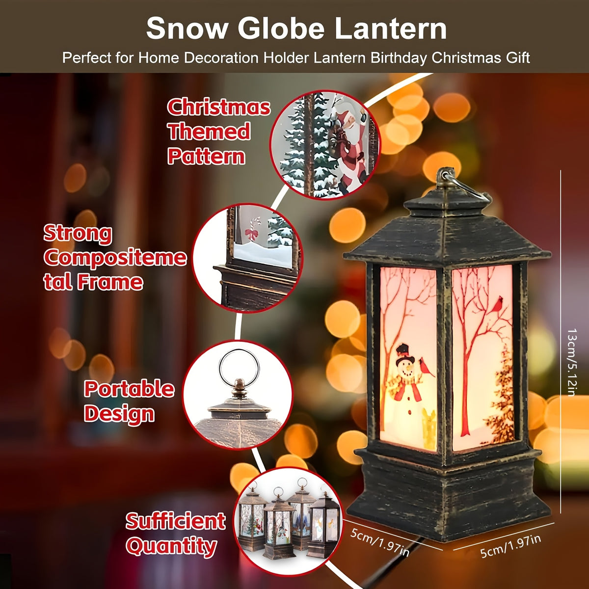 4pcs Set of Festive Christmas Mini Lanterns with Candle Effect Fairy Tale Creators-Santa Claus, Snowman, Reindeer, And Angel, Indoor Decoration, Dry Cell Battery Powered, The Perfect Choice for Festive Home Decoration And Christmas Decorations