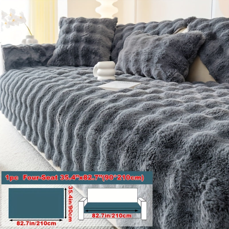 1pc Faux Rabbit Plush Sofa Cover, Winter Warm Thickened Plush Soft Sofa Cover, Pet Favorite, Dog Friendly Sofa Cover, Cushion Protection Cover, Anti Slip Sofa Furniture Protection Cover, Bedroom, Office, And Living Room Decoration Local Warehouse
