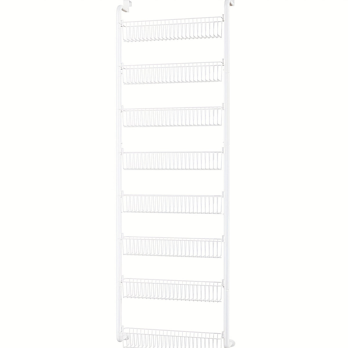 Pantry Door Storage Organizer, 6 or 8 Tier Metal Basket Rack in Black or White for Spices, Snacks, Kitchen Essentials, Laundry and Bathroom Supplies