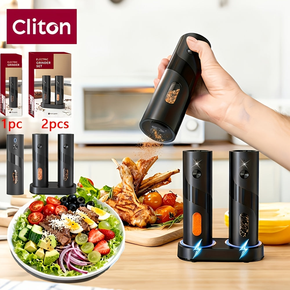 [Electric Spice Grinder] 1/2pcs Salt And Pepper Seasoning Bottles Electric Grinder Kitchen Electric Spice Grinder With Grinding Inspection Light Top-Filling Large Capacity Two-Piece Set With Charging Base Electric Spice Grinder Gift Set Preferred Kitchen