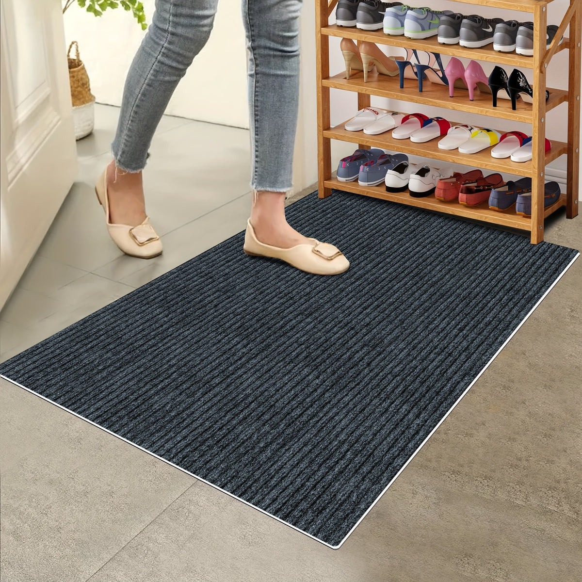 Indoor Door Mat with Non-Slip Rubber Backing, Low-Profile Absorbent Entryway Mat in 4 Colors and 7 Sizes for Front Doors, Hallways and Pet Entrances