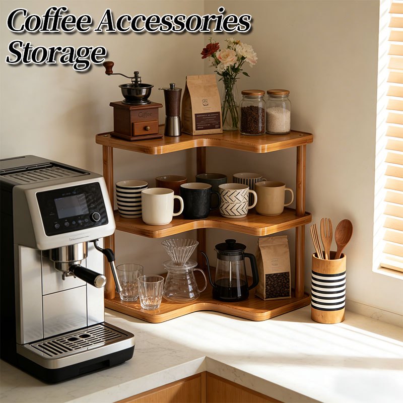 Kitchen Corner Shelf Organizer, Triangular 2 or 3 Tier Countertop Storage Rack for Coffee Accessories, Cups and Everyday Kitchen Essentials