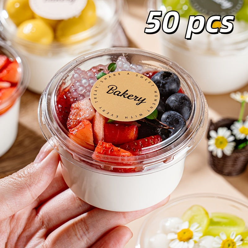 [Halloween, Christmas] 50 Party Cups with Lids Dessert Bowls Pastry Packaging Boxes- Durable And Shatterproof Dessert Containers Suitable for Yogurt, Coconut Jelly, Pudding Mousse, Oatmeal, Etc. Transparent Food-Grade Plastic, Ideal for And Events for Hal