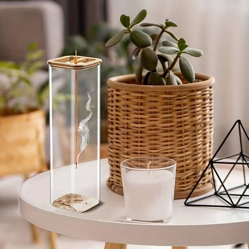 1pc Simplicity Glass Incense Holder, Exquisite Incense with Sturdy Metal Base - Elegant Home Decor Accent for Meditation, Yoga, Spa Rooms - Compatible with 0.39-0.118 Inch Incense Sticks - Enhances Ambiance And Relaxation, Christmas Gifts