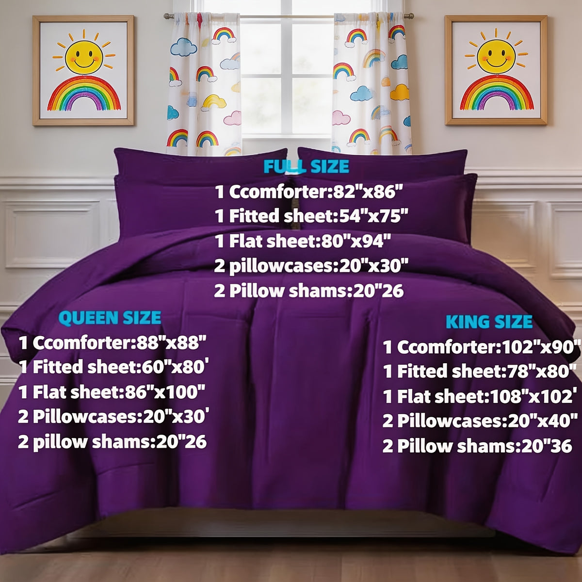 Cosybay 7pcs Luxury Color Bed Comforter Sets, Bedding Comforter Sets Queen Size, 4 Pillowcases, King Size Comforter Sets, Flat Sheet, Bedding Sheet, Quilt Set, Home Bedroom & Hotel & School & Travel & Outdoor, Valentine's Day Bed In A Bag, Kid's Bed