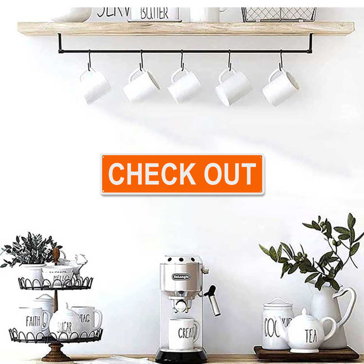 2D Flat - 2-Pack Check Out Metal Signs 4X16In, Orange And White High-Contrast Vertical Directional Signs, 2D Flat Printed Uv-Resistant Indoor Outdoor Wall Plaques with Pre-Drilled Holes for Store, Office, Library And Workplace