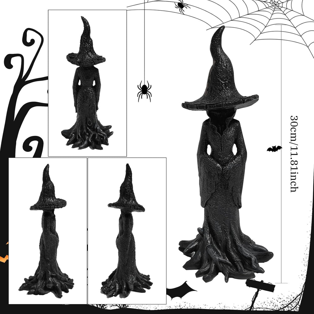 12 Inches 8 Inches Gothic Witch Statue - Hand-Painted Style Plastic Tabletop Decor with Black & Golden Gothic Design, Intricate Witch Figure with Pointed Hat & Expressive Eyes Year-Round Spooky Home Accent for Witch-Themed Parties & Gothic Home Decor