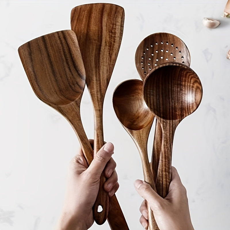 5pcs/3pcs/10pcs Premium Wooden Kitchen Utensil Set - Ergonomic Handles, Natural Wooden Spoon, Stirring Spoon, Soup Spoon Non-Stick Pan Turner, Heat-resistant & Easy to Clean, Durable Kitchen Essential Accessories, Perfect Christmas GiftChristmas Gift