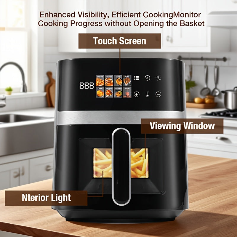6-Quart Air Fryer - 8-in-1 Electric Hot Air Oven with LED Touchscreen, Non-stick Fry Basket, And 1350-watt Power. This Large-capacity Air Fryer Features 360° Hot Air Circulation, A Clear Touchscreen, And Integrated Heat-insulated Handles. Black.