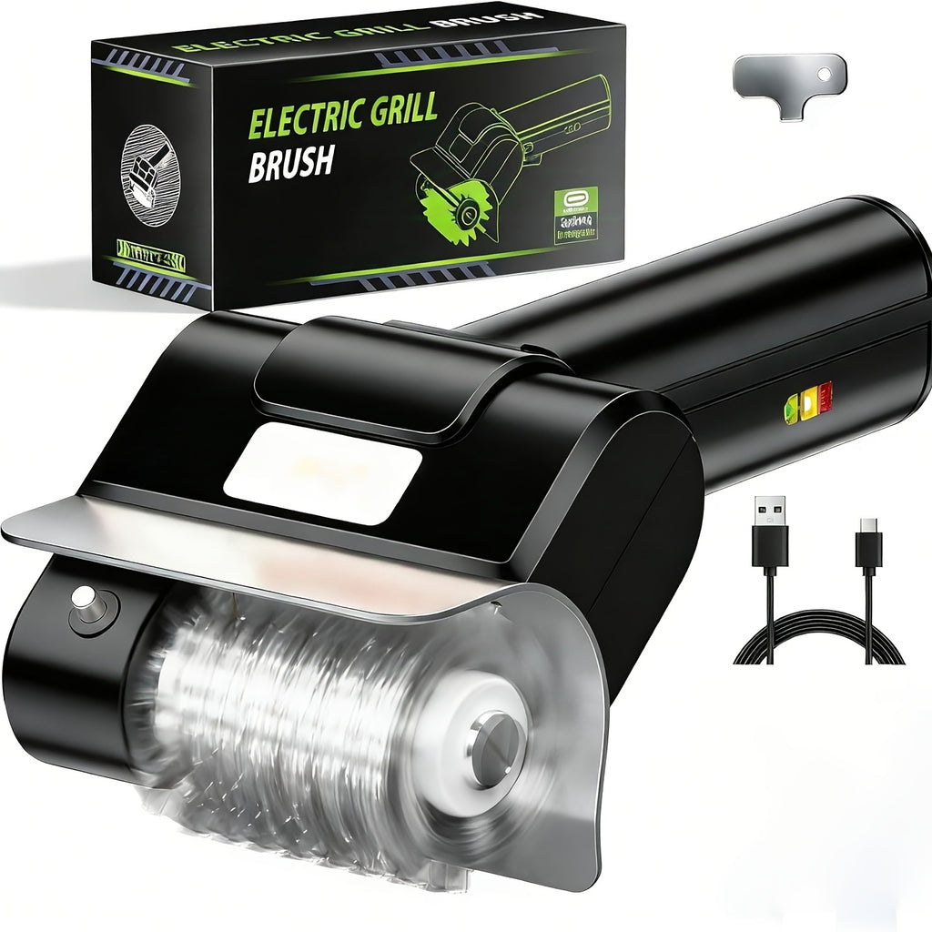 [Portable Outdoor BBQ Scrubber] Cordless Electric Grill Brush, 800 RPM Rotating Grill Cleaner, 2000Mah Rechargeable Battery, 304 Stainless Steel Bristles BBQ Cleaning Tool, Includes Replacement Brush Head And 1 Pair Gloves, Portable Outdoor Barbecue Grill