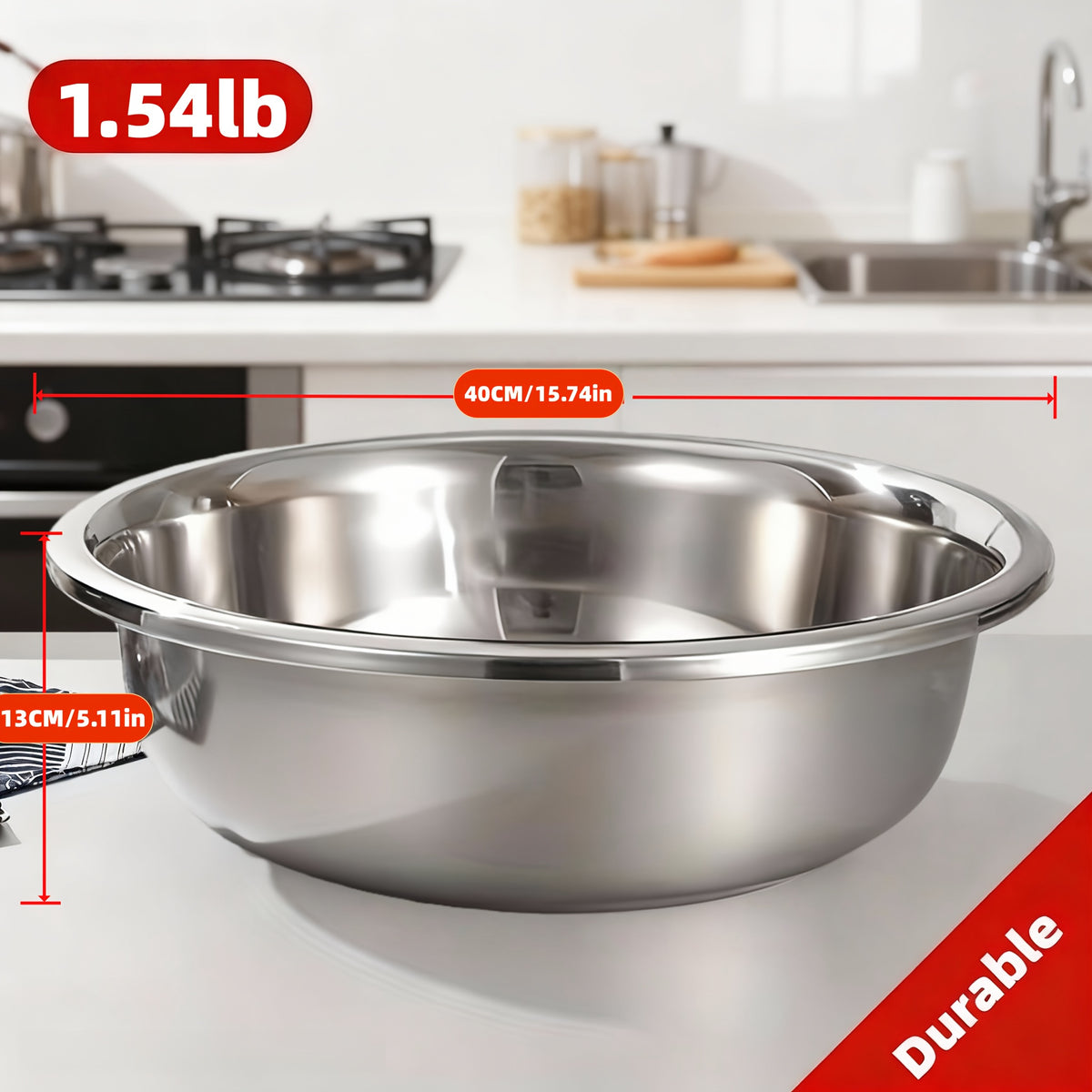 40cm/15.74" & 36cm/14.2" Extra Large Stainless Steel Mixing Bowls Heavy-Duty Deep Prep Basin For Cooking, Baking, Salad Dough | Rustproof, Dishwasher Safe Kitchen Essentials