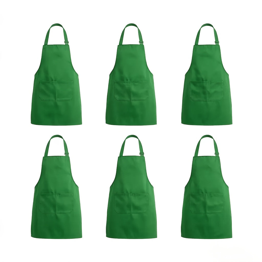 Chef Apron Set of 6, Unisex Adult Polyester Canvas Cooking Aprons with Two Front Pockets in Seven Colors for Baking, Restaurant and Craft Use
