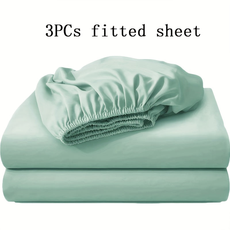 3pcs Soft Comfortable Bed Sheets Mattress Cover | Include 2 Pillowcases, Layered Fitted Sheet with Solid Color Bedding Design, Ideal for Bedroom, Guest Room, and Hotel Mattress Protection