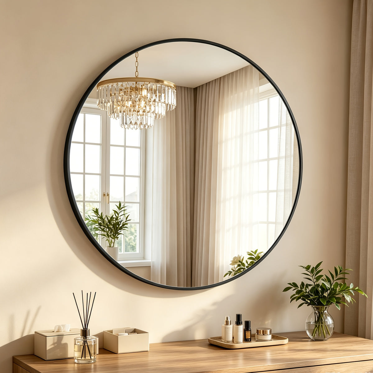 Full Length Floor Mirror, Shatterproof Tempered Glass & Metal Frame, Free Standing or Leaning Dressing Mirror, Circle Vanity Mirrors in Various Sizes Suitable for Home Decor, Bathroom Bedroom Living Room Entryway, Hanging or Leaning