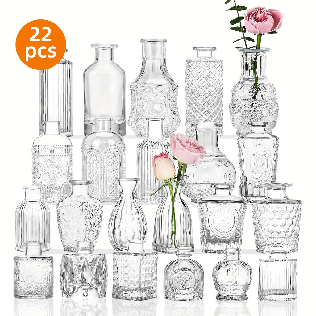 12/24/64pcs Glass Bud Vases In Bulk, Small Vases for Centerpieces, Flower Vases for Rustic Wedding Home Table Decorations Banquet Party Festival Wedding Home Restaurant Table Decor, Aesthetic Room Deco, for Halloween And Christmas