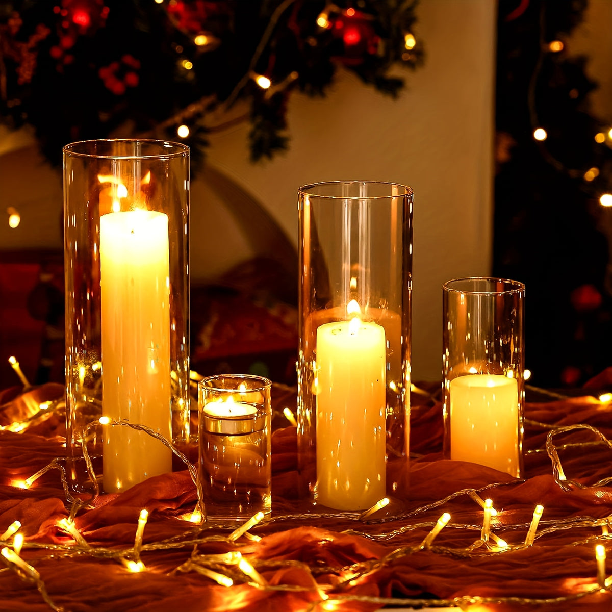 TOMNK 4/12/24/48/80pcs Clear Glass Cylinder Vases, 4, 6, 8, 10 Inch Tall Cylinder Vases for Centerpieces, Glass Flower Vase, Hurricane Floating Candle Holder Vase for Kitchen, Party, Wedding, Home Decor, for Halloween, Christmas