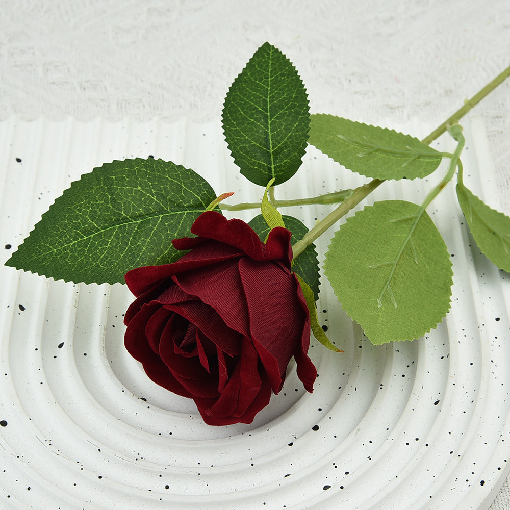 10pcs Artificial Velvet Rose Burgundy Red Flowers Fake Roses with Long Stems for Valentine's Day & Wedding Bouquets Centerpieces Bridal Shower Party Decorations