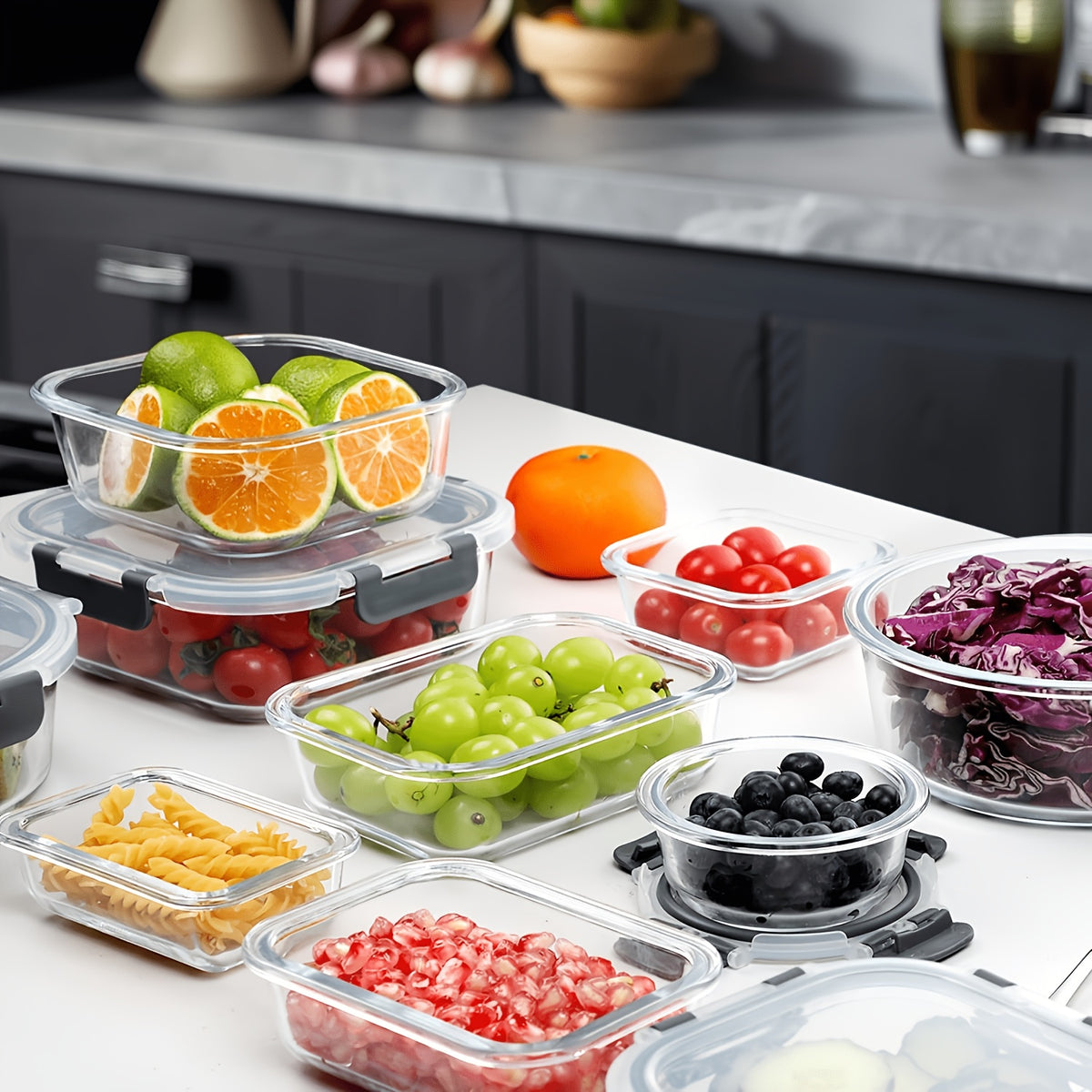 Glass Food Storage Set 34 Piece with Airtight Locking Lids and Removable Silicone Seals for Meal Prep, Work Lunches, Leftovers and Pantry Organization