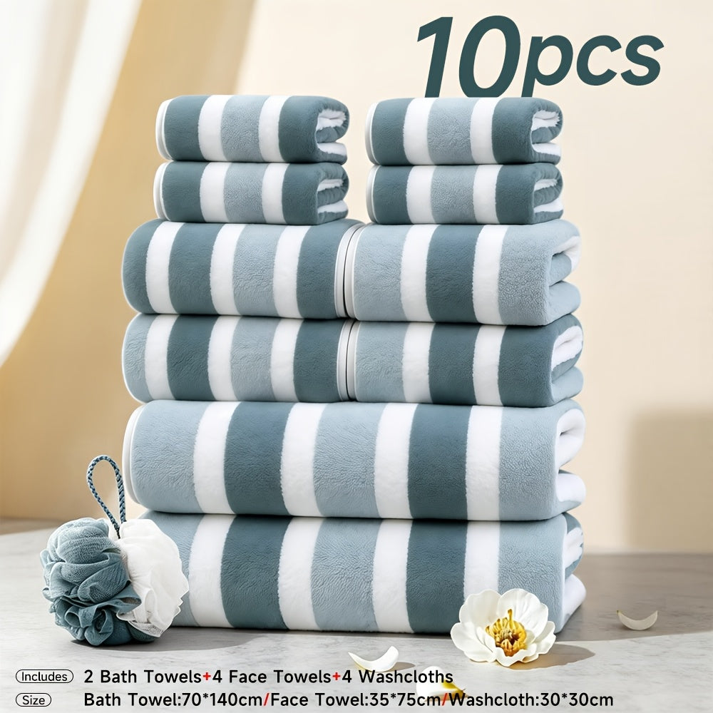 10pcs/3pcs/1pc Towel Set, No Hair Loss, Super Water Absorption, Ultra-Soft Microfiber Beach Towels for Adults, Super Soft Five-star Hotel Standard Two-color Striped Interval Bath Towel Combination(11.81x11.81inch, 13.78x29.53inch, 27.56x55.12inch)