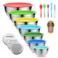 Mixing Bowls with Colorful Lids, 21-Piece Stainless Steel Kitchen Set with 3 Grater Attachments and 0.7–4.5 QT Sizes for Baking, Food Prep and Serving