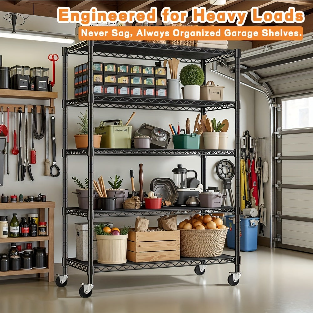 MZG Heavy-Duty Adjustable 5/4 Shelf Metal Storage Shelving Unit - Industrial Garage, Pantry, Kitchen, Workshop Organizer Tool-Free Assembly, Space-Saving Shelving Rack For Home, Commercial Use Open Shelf Design, Sturdy Construction, Utility Shelves