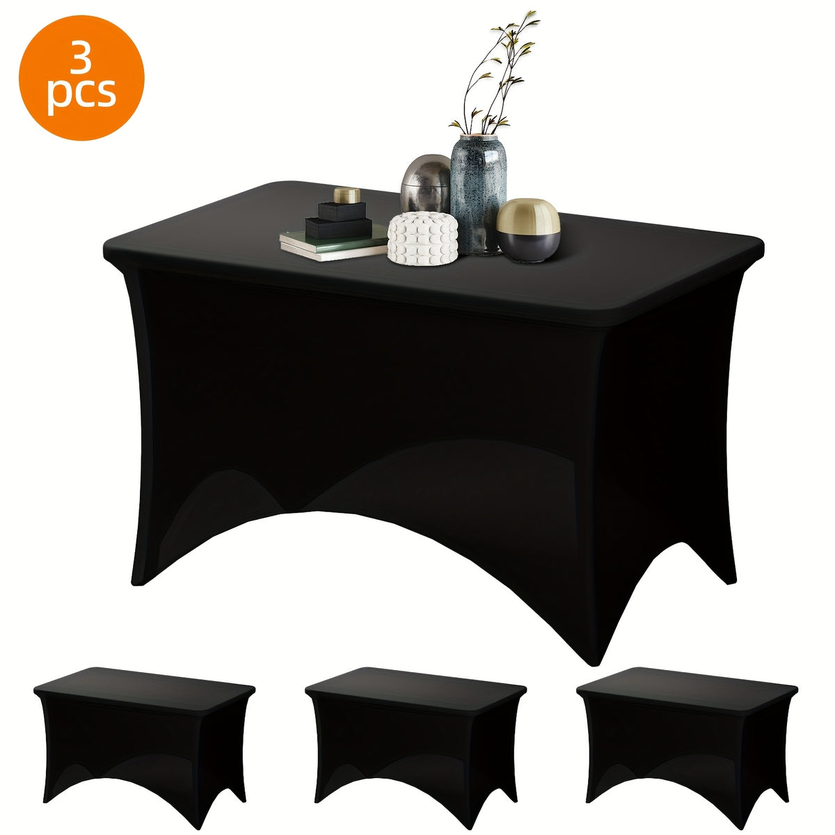 TOMNK 2pcs/3pcs Stretch Spandex Tablecloth, Rectangular, 4ft/6ft/8ft, Black/White, Wrinkle-Resistant Material, Suitable for Wedding Banquets, Trade Shows, Bridal Showers, Graduation Parties, Mother's Day Decorations, Halloween, Christmas