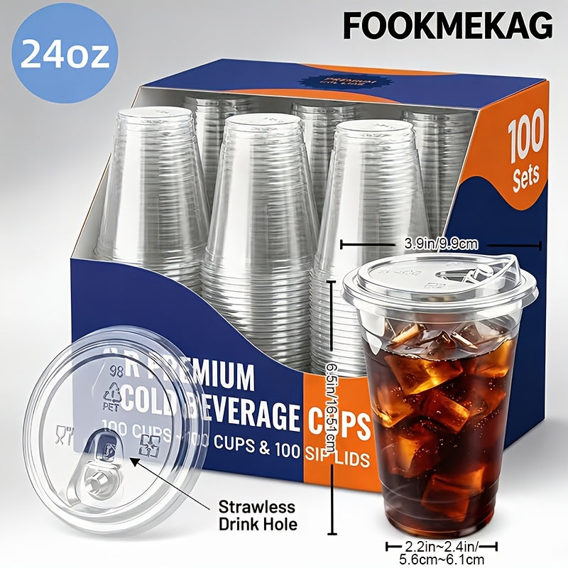 [100pcs]Clear Plastic Mug with Slanted Lid - Disposable Iced Coffee Cup, Smoothie & Cold Drink Storage Container - PET Crystal Party Mug - Perfect Choice for Mother's Day, Halloween, Christmas, Thanksgiving, Small Parties And Family Gatherings