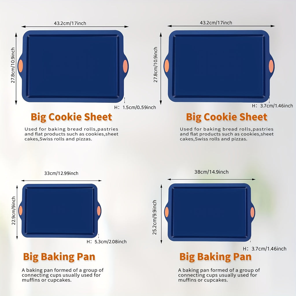 Silicone Baking Pans Set, 4 Pieces Nonstick Bakeware Set With Baking Pans, Baking Sheets, Cookie Sheets, Cake Pan With Grips And Metal Reinforced Frame More Strength