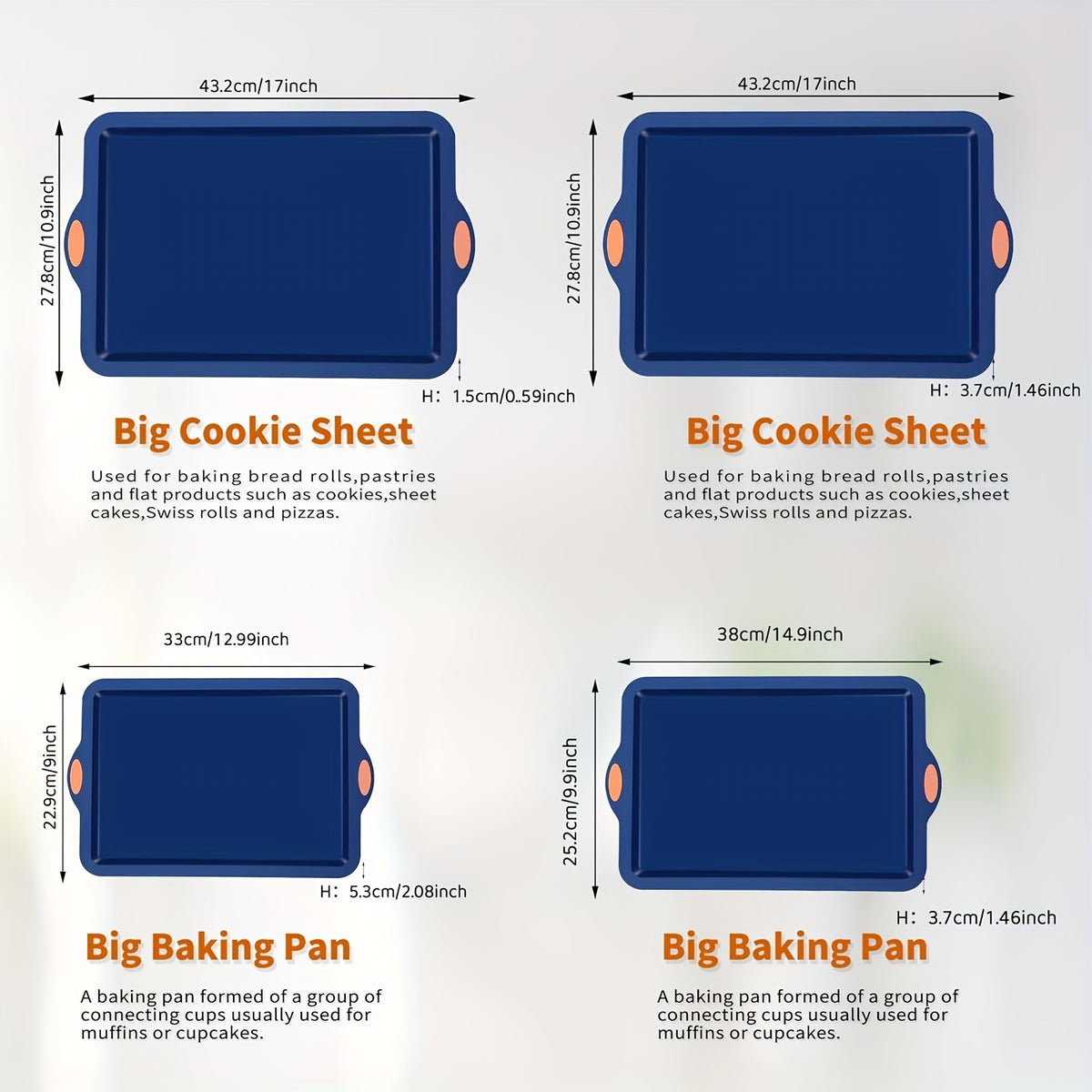 Silicone Baking Pans Set, 4 Pieces Nonstick Bakeware Set With Baking Pans, Baking Sheets, Cookie Sheets, Cake Pan With Grips And Metal Reinforced Frame More Strength