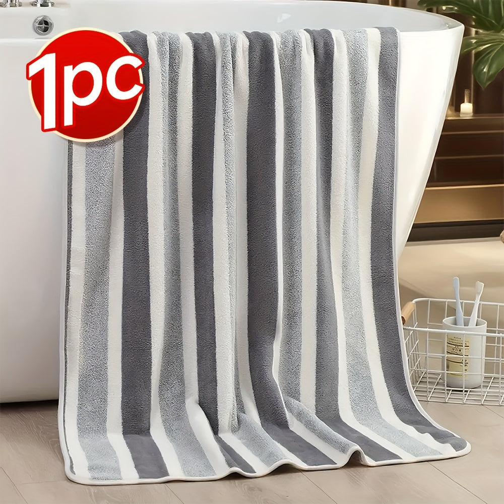 1/4 Or 5pcs Bath Towel Set with Bath Loofah, Highly Absorbent And Quick-Drying | Ultra-Soft Microfiber Beach Towels for Adults, Two-Color Striped Interval Bath Towels Perfect for The Beach, Spa, Gym & Home Bathroom Essentials - 27 X 55 Inches