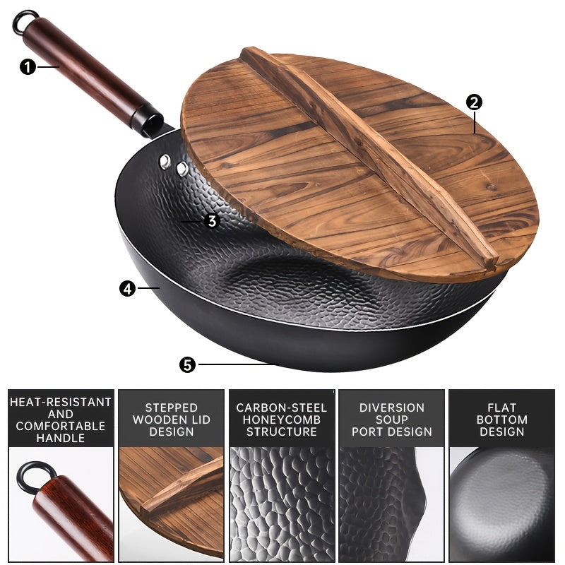 Wok, Cast Iron Frying Pan Wok Set - Nonstick, 12.6 Inch Pan With 13 Cookware Accessories, Suitable For All Stoves, Kitchen Utensils, Kitchen Tools, Kitchen Accessory, Kitchen Supplies Camping