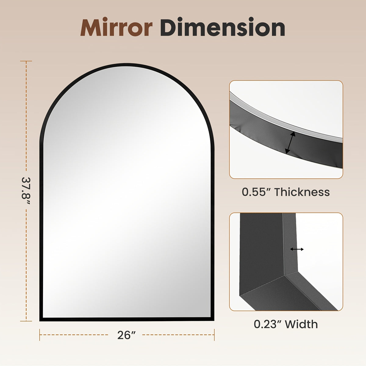Arched Bathroom Mirror with Metal Frame - 22X30, 24X36, 26X38 Inch Wall Mounted Vanity Mirror for Bathroom, Bedroom, Entryway in Golden Or Black