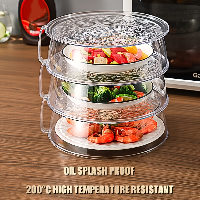 Transparent Multifunctional Microwave Splash Guard with Handle | Heat Resistant 200°C, 360° Splash-Proof, Insulated Cover for Vegetables, Fruits, And Food, Durable Plastic, Stackable for Easy Cleaning, Suitable for Most Microwave Ovens, Freezers