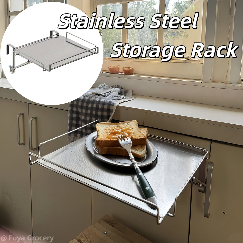 Foldable Stainless Steel Countertop Storage Rack, Silvery, Black, Kitchen Storage Rack, Cabinet Door Hanging Table Board, Bathroom Shelf, Multi-functional Hanging Cabinet Door Organizing Rack, Space-saving