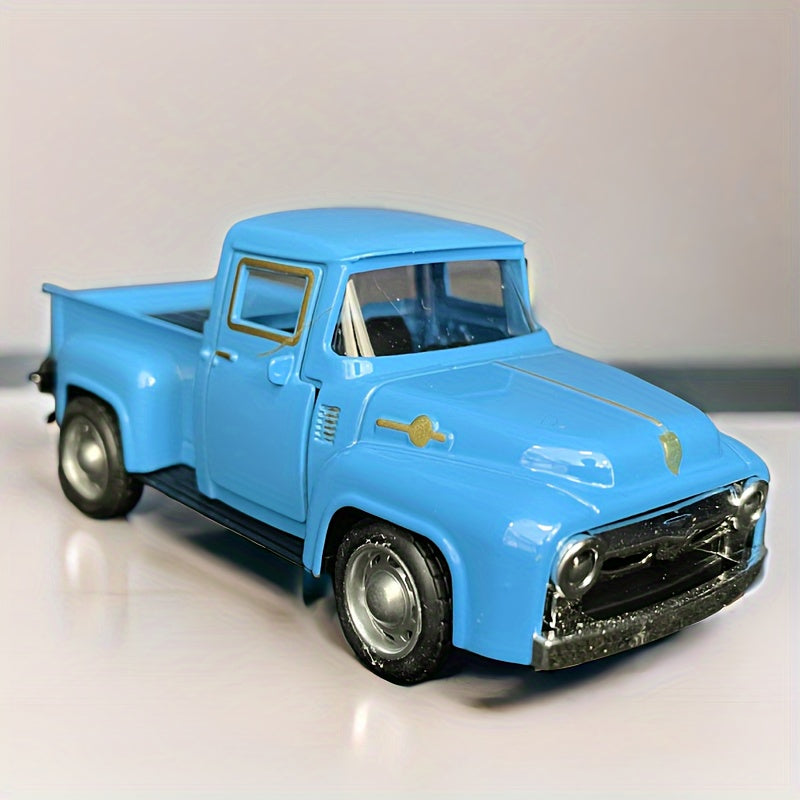 1pc Vintage Alloy Metal Pickup Truck Ornament -4.9*2*1.8 Inch Classic Car Model With Chrome Accents, Doors & Hood, - Ideal For Home & Office Decor--Red/ Blue/ Pink/ Green/ White/ Yellow/ Black Truck - Toy Truck, Alloy Metal Toy Car, Die Cast Car