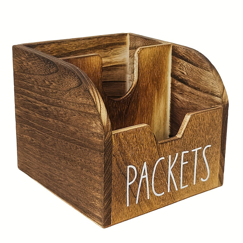 Wood Spice Packet Organizer with Dividers, Rustic Farmhouse Seasoning Storage Box for Kitchen Countertops and Cabinets in Black White or Brown