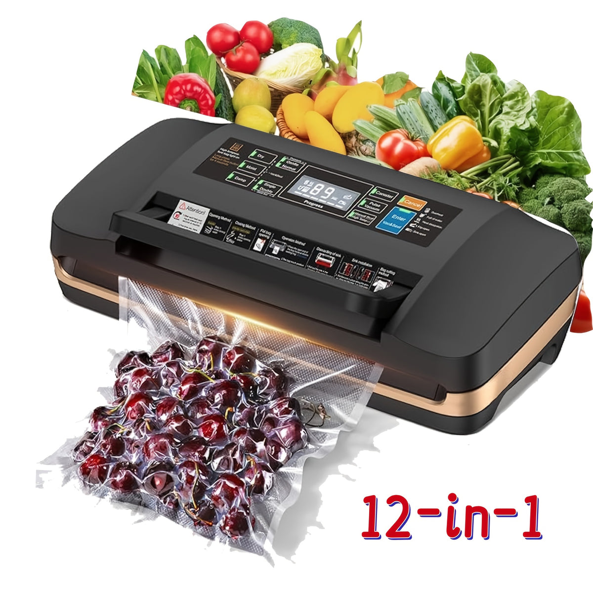 65 KPA Commercial for food Vacuum Sealer Machine Seal With 50 Free Bags, Dry/Moist Modes, 6-in-1 Sealing Machine For Food Storage & Sous Vide, Automatic for food Sealing Machine, for food Preservation System For Home Kitchen, Easy To Clean
