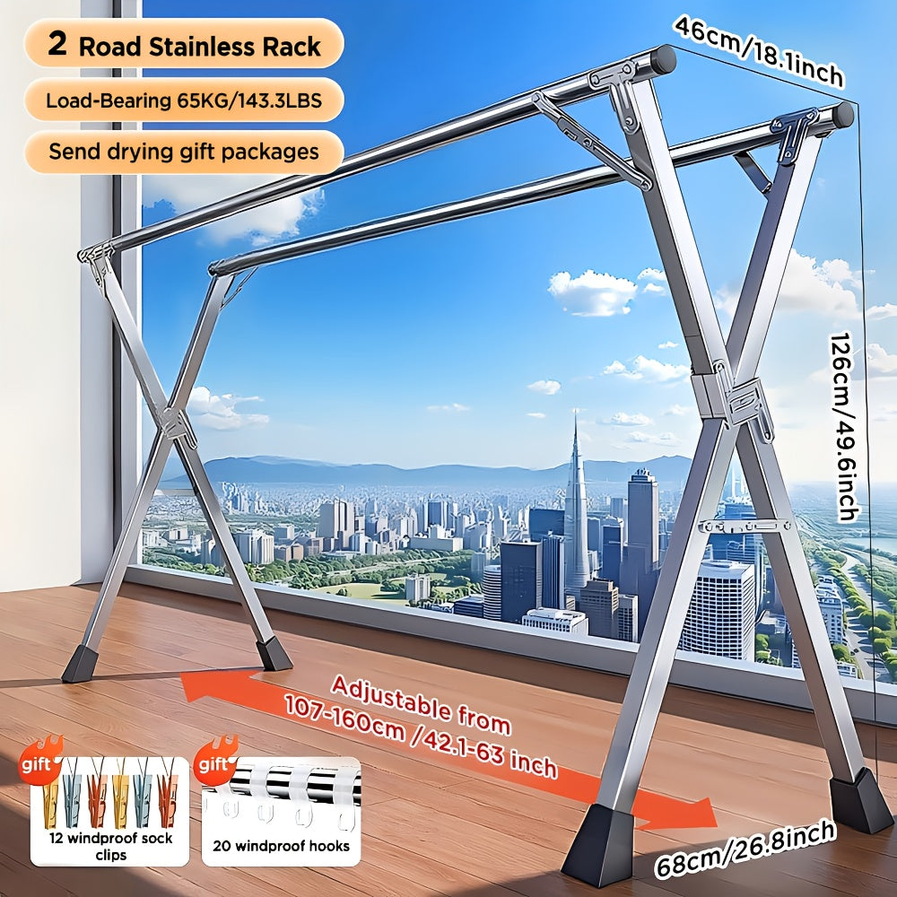 Clothes Drying Rack 63" And 78.7" Two Types, Retractable Length And Folding Outdoor Indoor Use Durable Metal Drying Rack, Drying Rack Clothing Collapsible, Foldable Laundry Drying Rack, Heavy Duty Stainless Steel Clothesline, Drying Racks